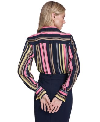 Women's Stripe Long-Sleeve Popover Top