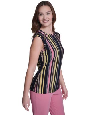 Women's Sleeveless Crewneck Stripe Top