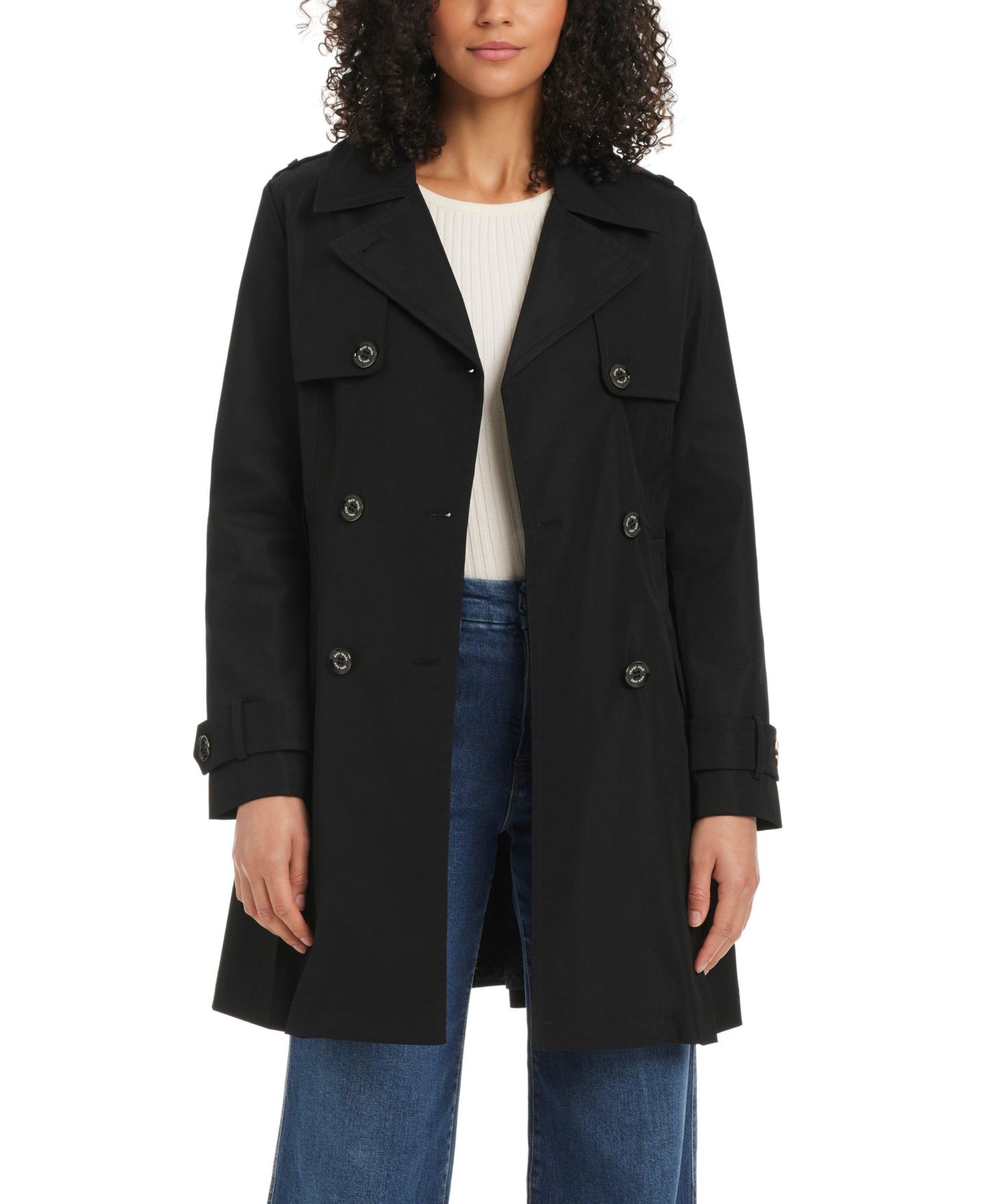 Женское пальто kate spade new york Short Double-Breasted Trench, цвет: Чёрный — фото 3