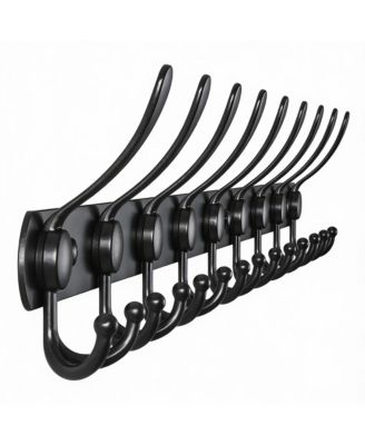 Heavy Duty 38" Black Coat Rack with 10 Tri Hooks for Mudroom