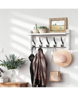 Wall Mounted Coat Rack with Shelf, 5 Hooks, 55 lbs Capacity, Space Saving, DIY