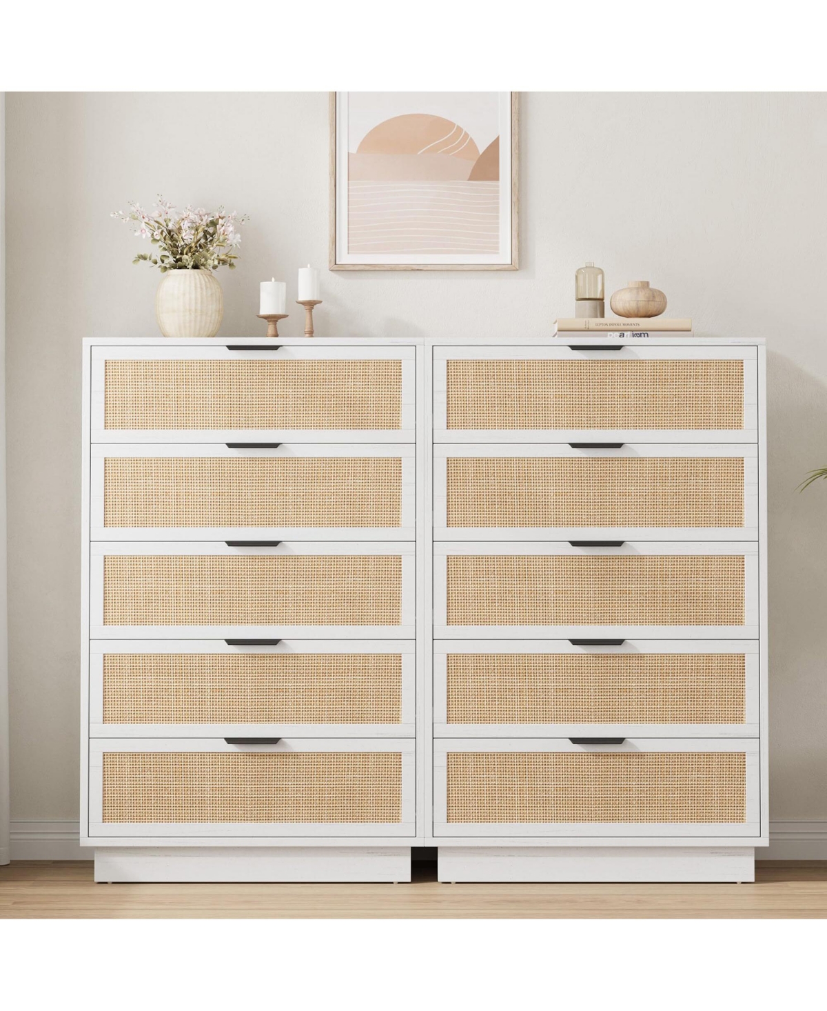 gaomon 5 Drawer Rattan Dresser for Bedroom, Integrated Cabinet and Legs Design