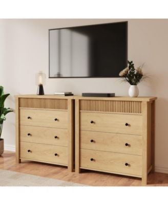 3 Drawer Dresser, Modern Fluted Nightstand, Wooden Chest of Drawers, Storage End Table Organizer for Bedroom