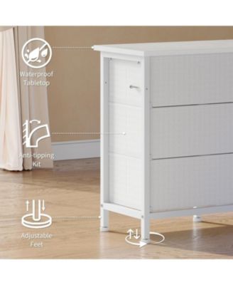 63'' Long Dresser for Bedroom with 10 Fabric Drawers, Entertainment Center TV Stand 65''-75'' TV, White Dresser with Power Outlet