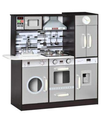 Kids Play Kitchen with Lights Sounds Analog Clock and Storage Shelves for Ages 3 to 6