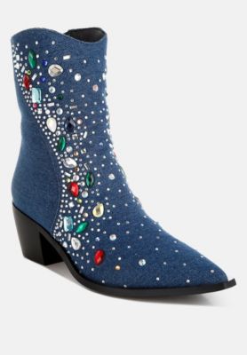 Womens Starlit Multi Color Stones Embellished Boots