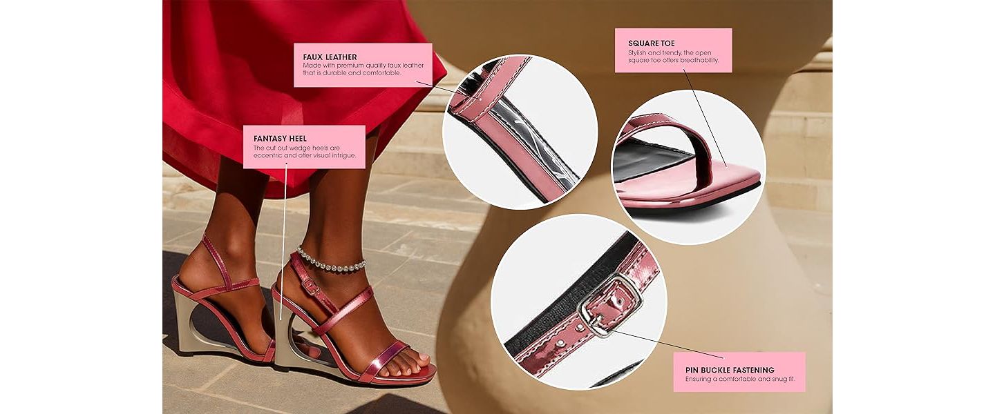 Женские сандалии London Rag Ladra Fantasy Wedge Heel, цвет: Чёрный лаковая искусственная кожа — фото 4