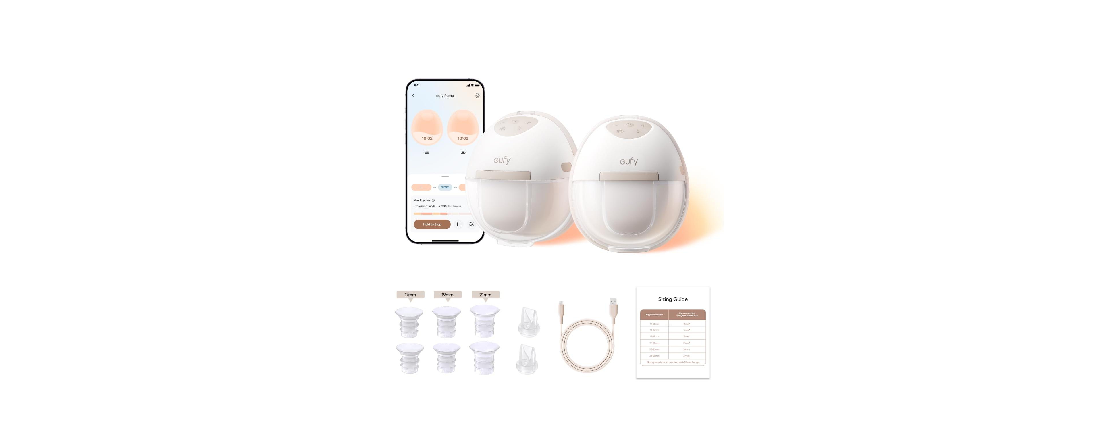 eufy Baby Heated Breast Pump E20, Hands Free In Bra, HeatFlow Tech, 3 Heat Levels, App Control, Hospital Grade, Leakproof, Quiet