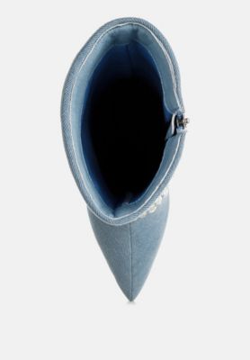 Womens Mike Drop Diamante and Rhinestones Denim Boots