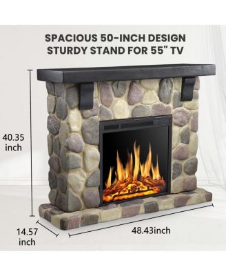 50" Electric Fireplace TV Stand, Fireplace with Faux Stone-Look Mantel, 750W/1500W Dual Heat Settings