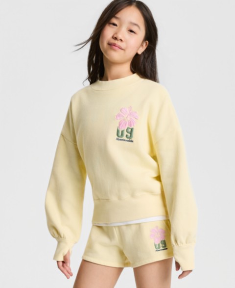 Детские abercrombie kids Girls' 5-16 Fashion Fleece Crewneck Sweatshirt