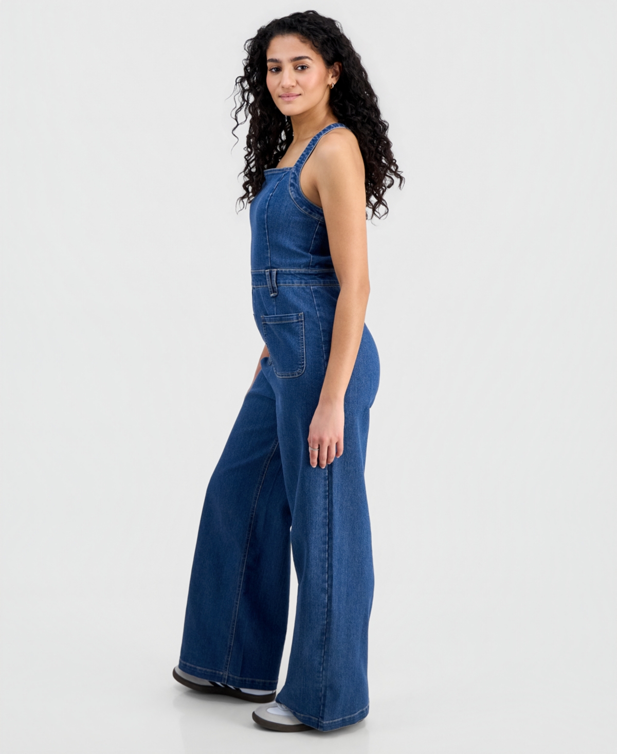 Tinseltown Juniors' Square-Neck Sleeveless Jumpsuit