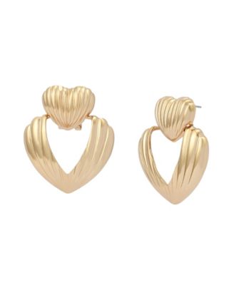 Gold Fluted Heart Drop Earrings