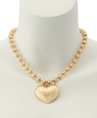 Gold Fluted Heart Pendant Necklace