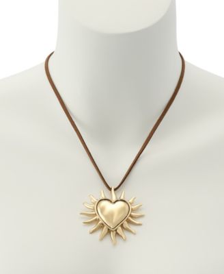 Gold Sunburst Heart Pendant Necklace