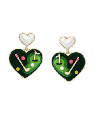 Faux Mother of Pearl Golf Heart Drop Earrings