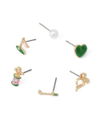 Faux Stone Golf 6-Single Stud Earring Set