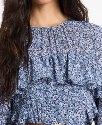 Women's Floral Ruffle Crew Neck Mini Dress