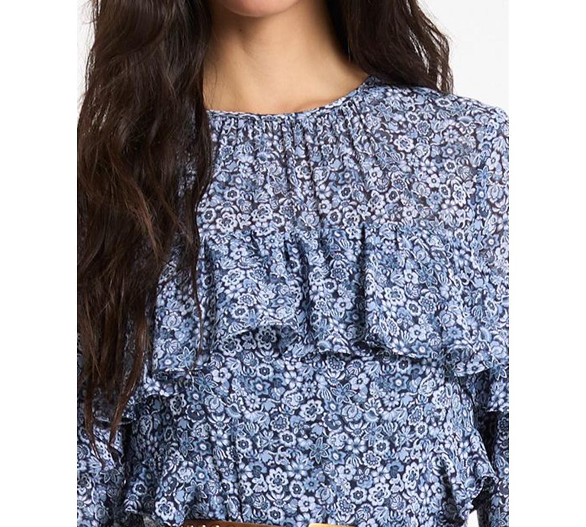 Michael Kors Women's Floral Ruffle Crew Neck Mini Dress