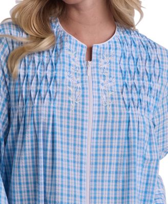 Women's Window Pane Printed Long Zip Robe