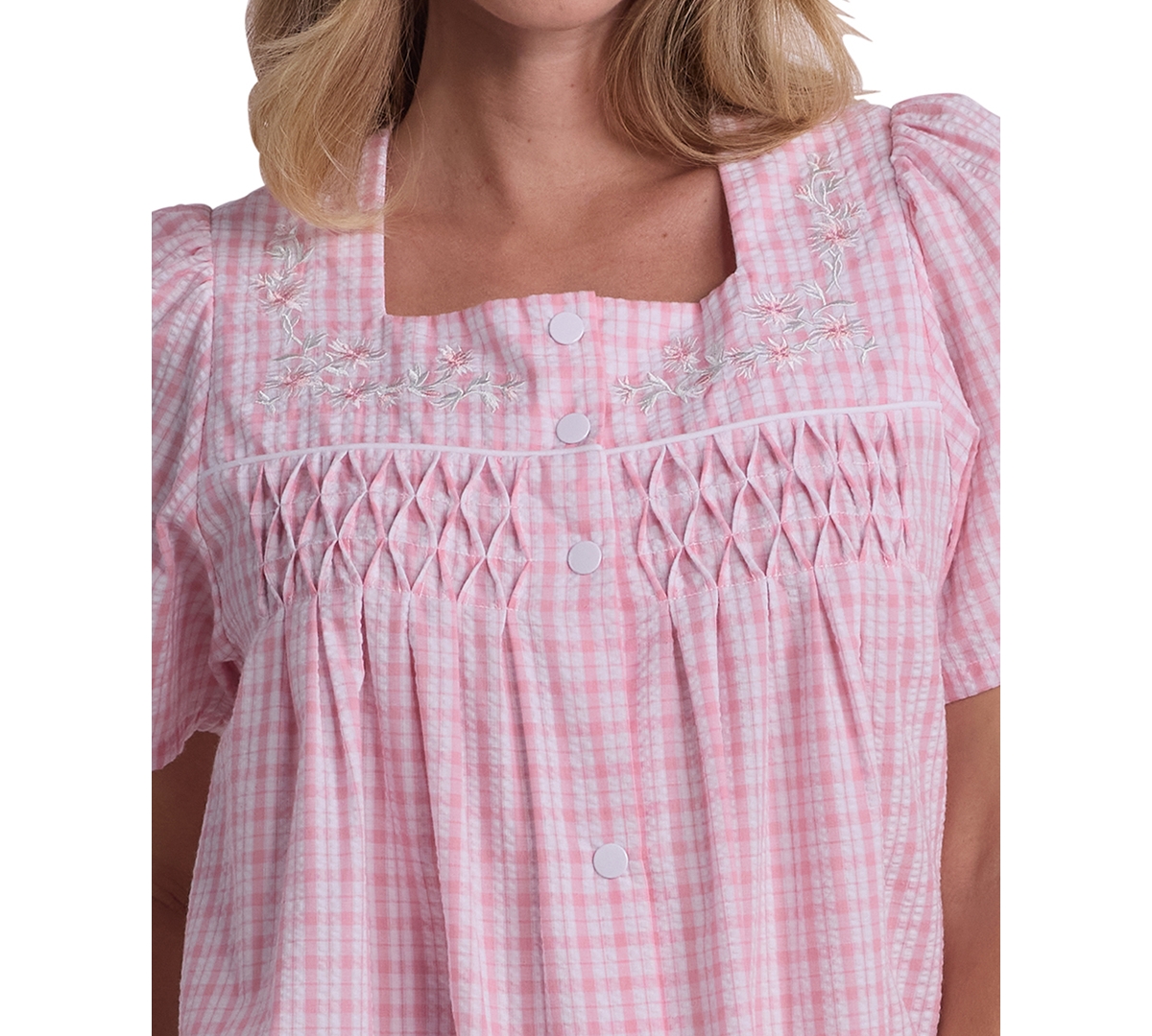 Miss Elaine Women's Window Pane Printed Square Neck Short Grip Robe