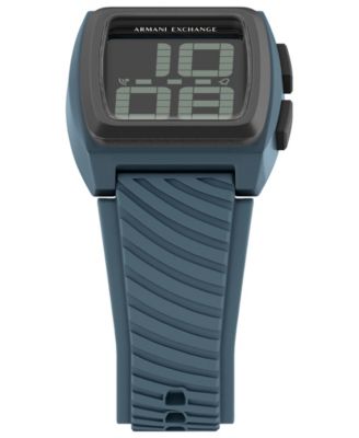 Armani Exchange Men's LCD Blue Silicone Watch, 42mm