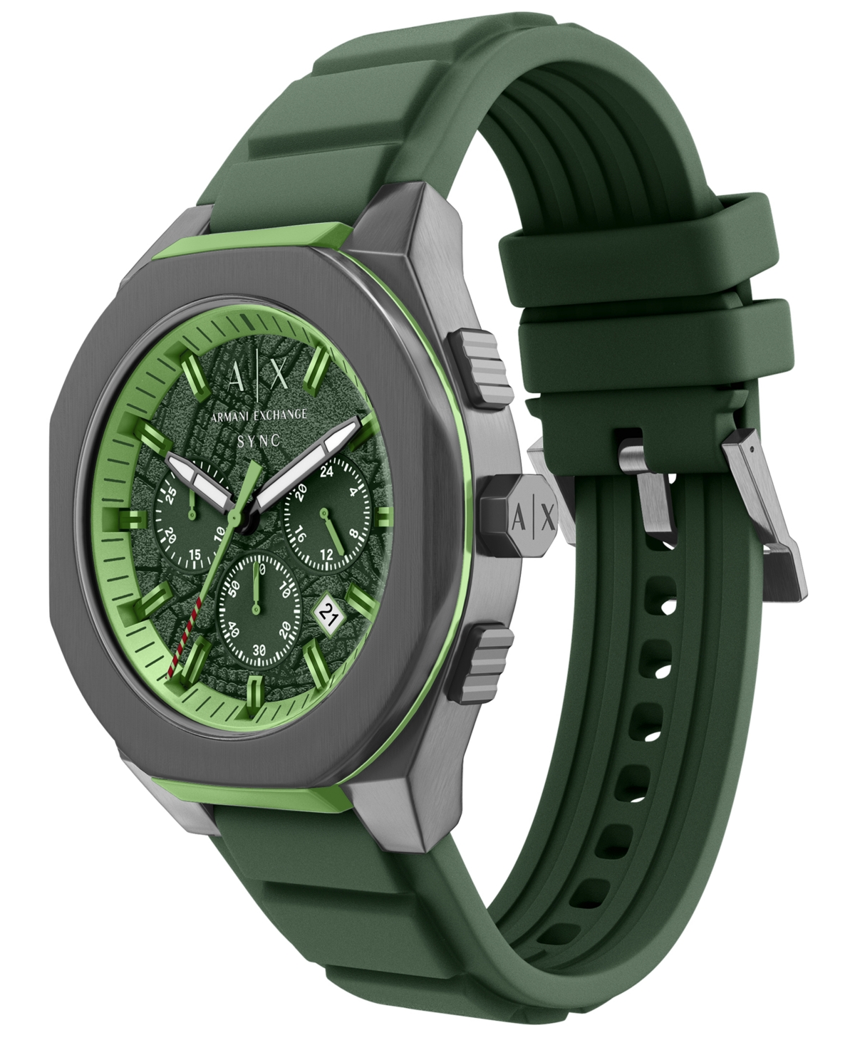 Armani Exchange Men's Sync Quartz Chronograph Green Silicone Watch, 44mm