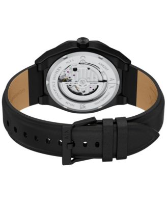 Armani Exchange Men's Sync Automatic Black Leather Watch, 44mm
