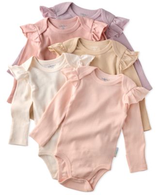 Baby Girls' Ashley Ruffle Shoulder Long-Sleeve Organic Cotton Bodysuits 5-Pack