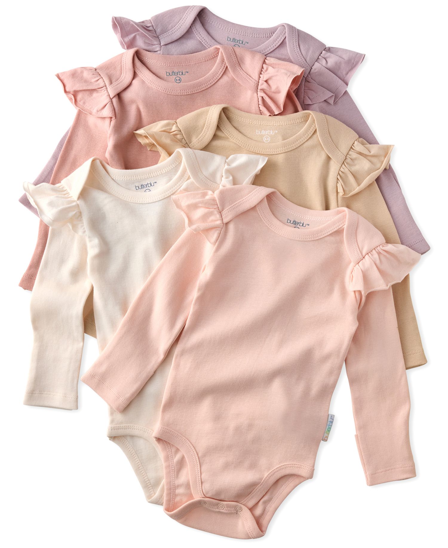 Baby Girls' Ashley Ruffle Shoulder Long-Sleeve Organic Cotton Bodysuits 5-Pack