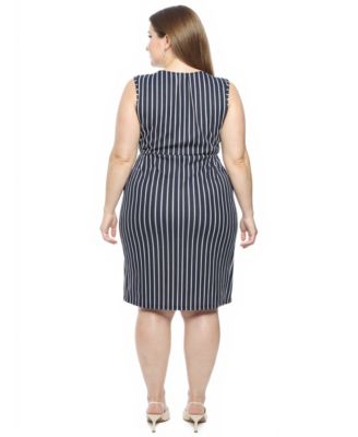 Plus Size Striped V-Neck Faux Wrap Dress