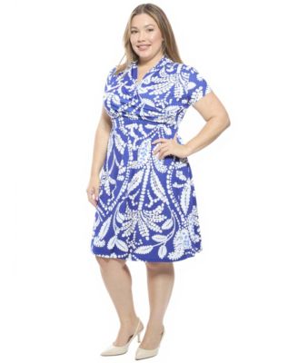 Plus Size Paisley Faux Wrap A-Line Dress