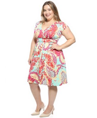 Plus Size Abstract Cap-Sleeve Pocket Dress