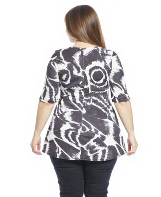 Plus Size Abstract Scoop Neck Elbow Sleeve Tunic Top