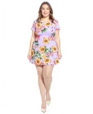 Plus Size Floral Round Neck Shift Dress