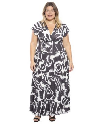 Plus Size Abstract Empire Waist Cap-Sleeve Dress