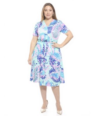 Plus Size Abstract V-Neck A-Line Midi Dress