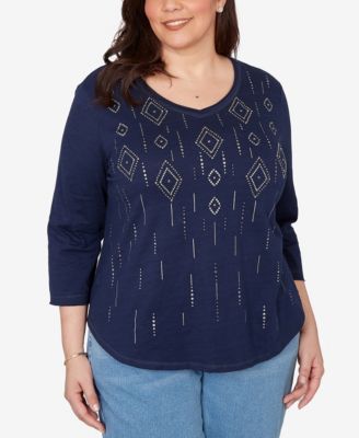 Plus Size Austin Diamond Geometric Heat Set Knit Top