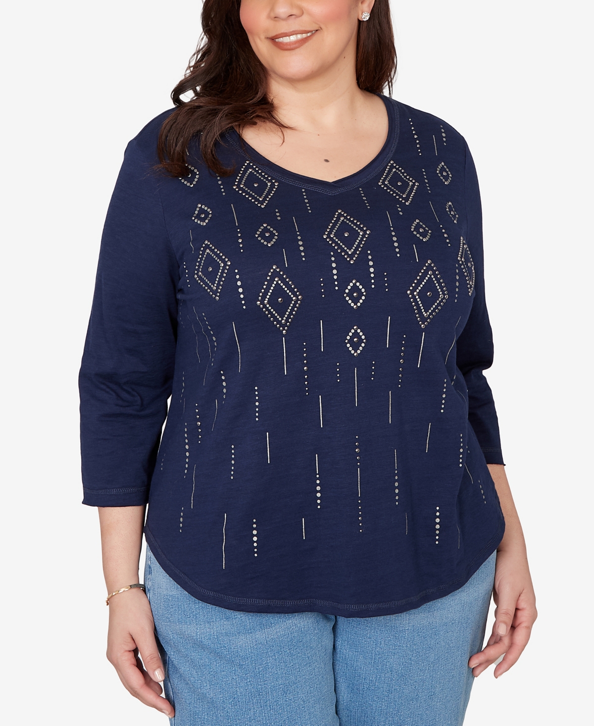 Alfred Dunner Plus Austin Diamond Geometric Heat Set Knit Top