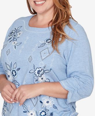 Plus Size Austin Floral Diamond Embroidered Knit Top