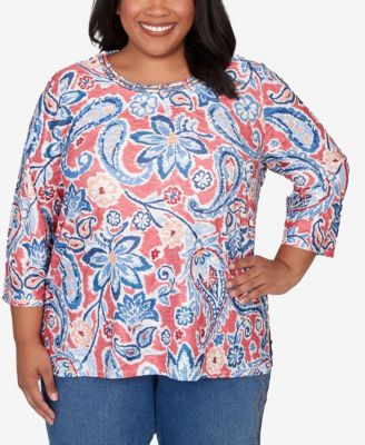 Plus Size Austin Embellished Paisley Floral Crew Neck Top