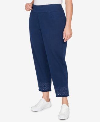 Plus Size Mykonos Geometric Embroidered Super Stretch Denim Ankle Pants