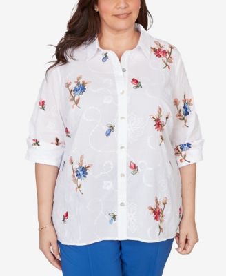 Plus Size The Royal Treatment Embroidered Flower Button front closure Top