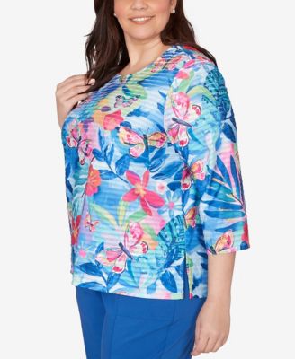 Plus Size The Royal Treatment Tropical Butterfly Ruffle Textured Top