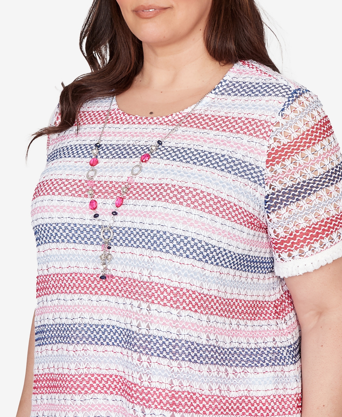 Alfred Dunner Plus The Royal Treatment Biadere Fringe Textured Top with Necklace