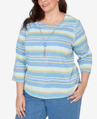Plus Size Beachcomber Coastal Striped Top with Necklace