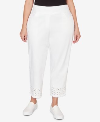 Plus Size Mykonos Geometric Embroidered Super Stretch Denim Ankle Pants