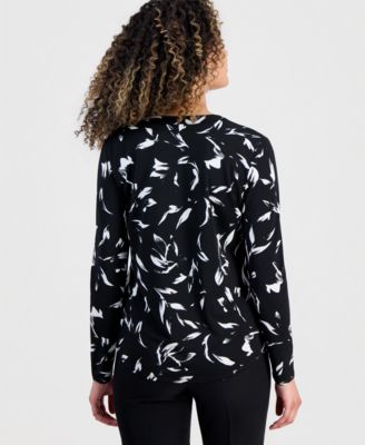 Petite Printed Button-Front Knit Top