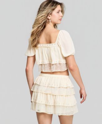 Women's Chiffon Lace Short-Sleeve Top