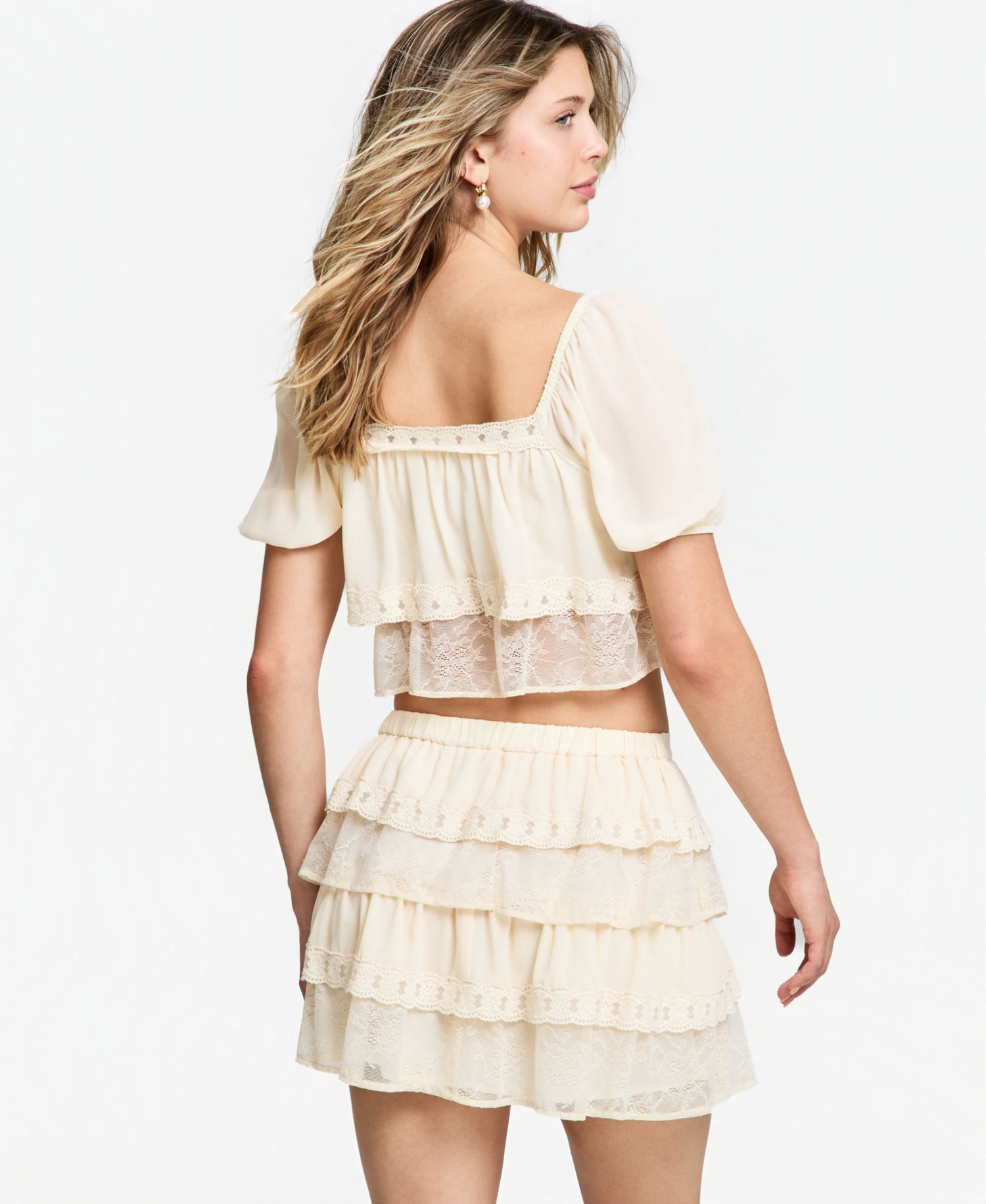 Women's Chiffon Lace Short-Sleeve Top